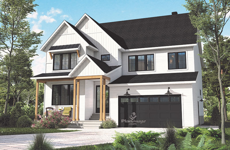 Maison blanche et noire à l’architecture Farmhouse moderne